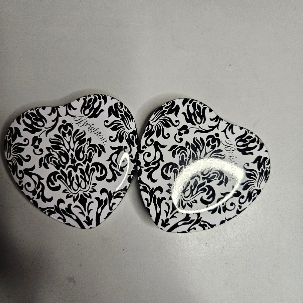 Brighton Heart Jewelry Tins Set of 2 Black White Damask‎ Geometric Gift Boxes